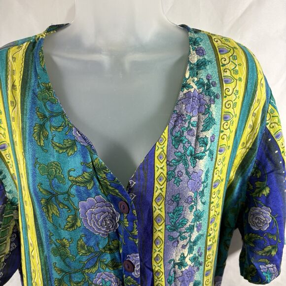 Vintage Bentley Plus Women's 20 Boho Rayon Button-Up Shirt Floral Festival Top - Picture 2 of 16